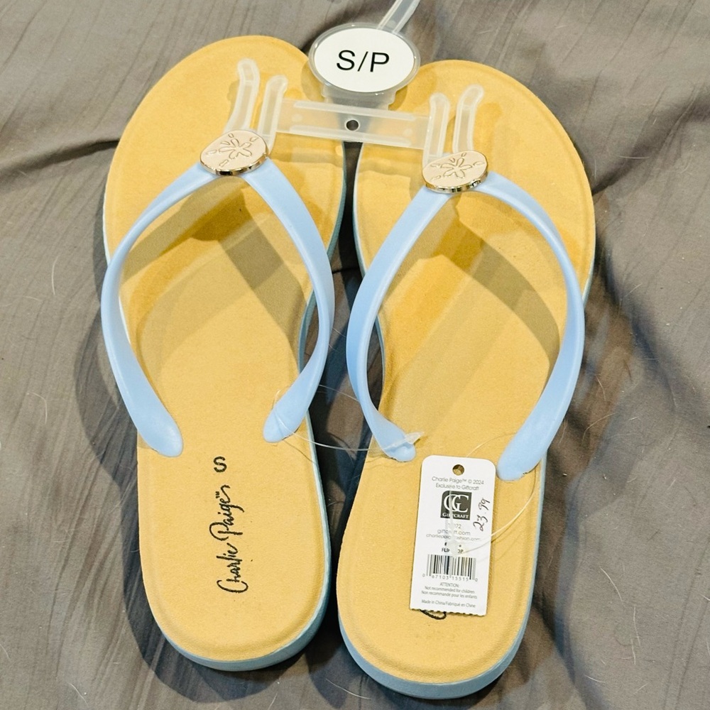 Charlie Paige Light Blue and Tan Sandals